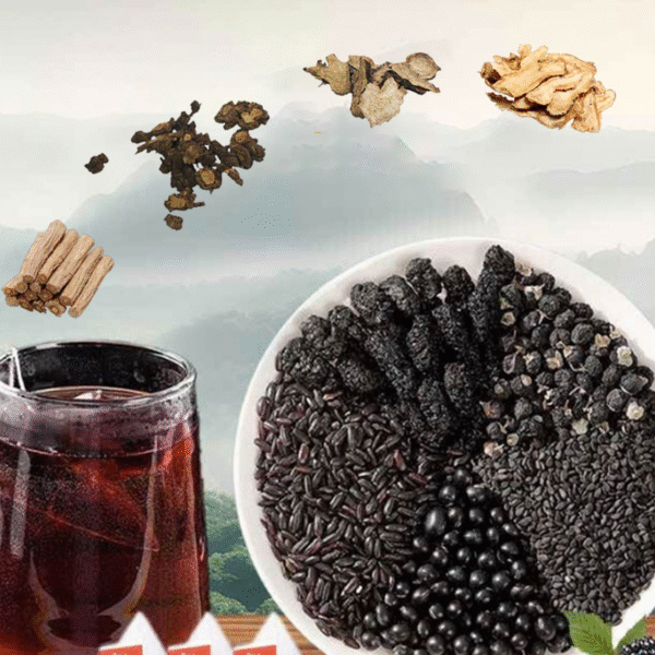 Five Blacks TCM Tea - Authentic Chinese Herbal Blend (Black Goji, Sesame, Mulberry) for Hair & Energy - 28 Pyramid Tea Bags - Anti-Aging Adaptogens.